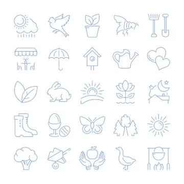 Set Vector Flat Line Icons Spring イラスト素材