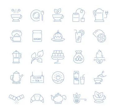 Set Vector Flat Line Icons Tea Stock Illustration