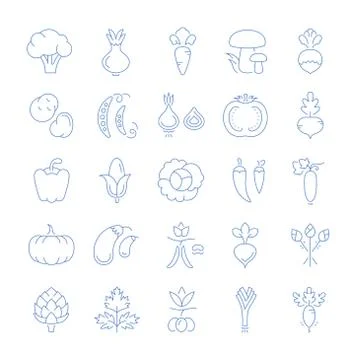 Set Vector Flat Line Icons Vegetables Illustrazione stock