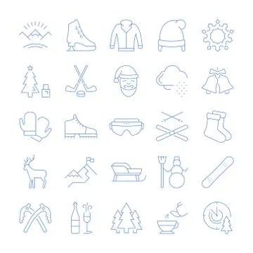 Set Vector Flat Line Icons Winter Stock Illustration