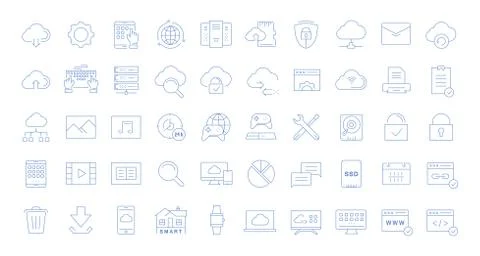 Set Vector Flat Line Icons Cloud Service 库存插图
