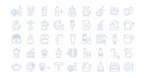 Set Vector Flat Line Icons Drinks and Alcohol 스톡 일러스트