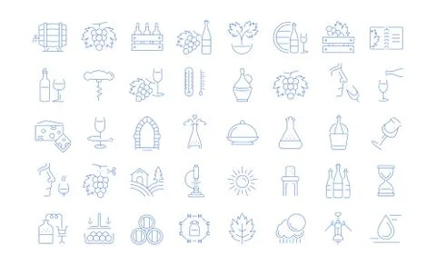 Set Vector Flat Line Icons Wine Illustrazione stock
