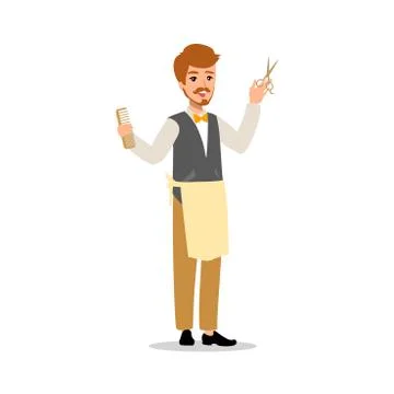 Set of vector flat style character barber guy in different static poses. Isol Stock Illustration