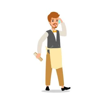 Set of vector flat style character barber guy in different static poses. Isol Stock Illustration