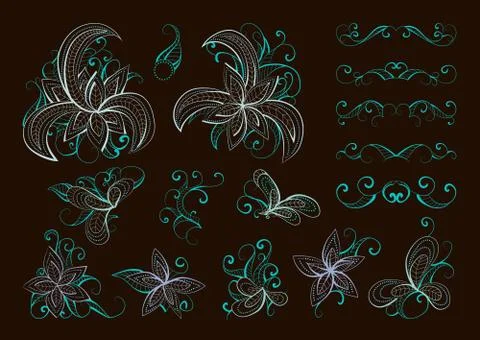 Set of vector floral elements and objects. Stock Illustration