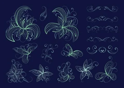 Set of vector floral elements and objects for design イラスト素材