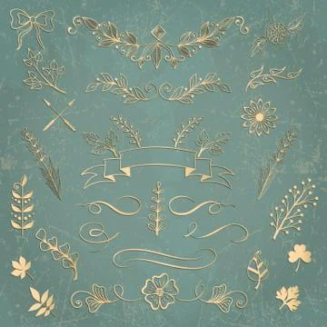 Set of vector floral elements. Hand drawn design elements for cards and invit Illustrazione stock