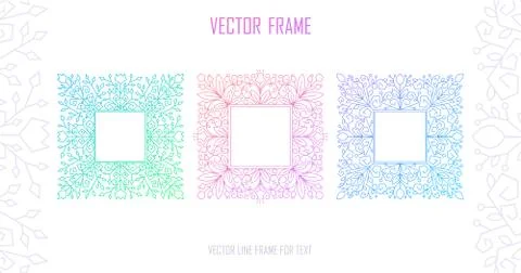 Set Vector floral frames in mono line style with copy space for text. Vector Stock Illustration
