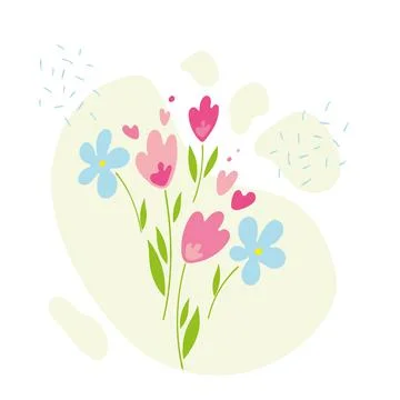 Set of vector flowers. Cute cartoon flat design of bouquet of flowers. Templa Stock Illustration