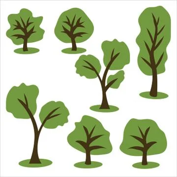 Set of vector flowers of the forest. Various trees in colorful cartoons flat 스톡 일러스트