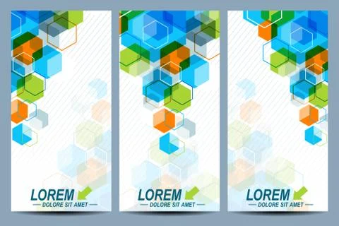Set of the vector flyers.  Background with colorful hexagons. Modern stylish Stock Illustration