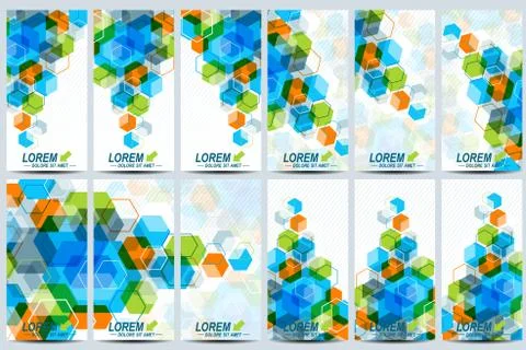 Set of the vector flyers.  Background with colorful hexagons. Modern design Illustrazione stock