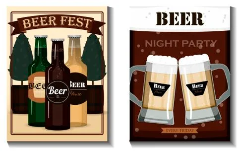 A set of vector flyers for a beer party, festival or advertising. Flat Stock Illustration