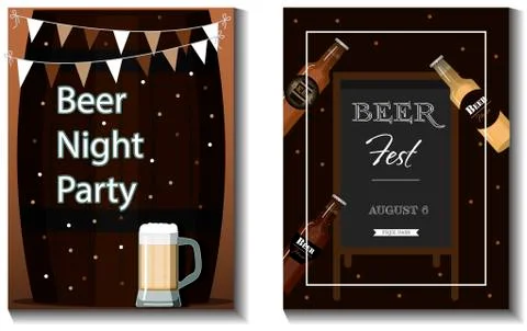 A set of vector flyers for a beer party, festival or advertising. Flat Stock Illustration
