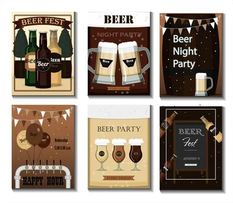 A set of vector flyers for a beer party, festival or advertising. Flat Stock Illustration