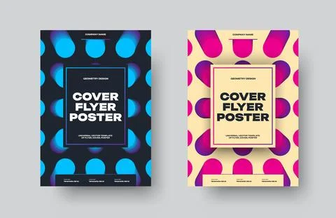 Set of vector flyers with dynamic geometric design, square white, black pla.. Stock Illustration