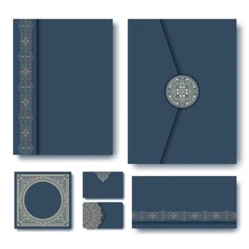 Set of vector folders with vintage geometric monogram frames and elements on  스톡 일러스트