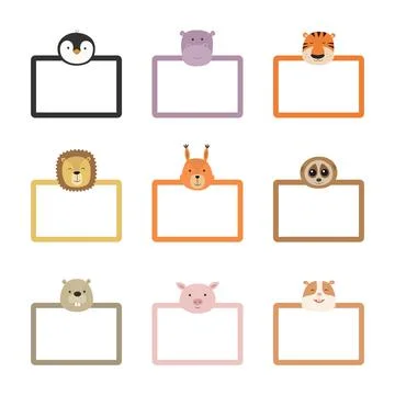 Set of vector frames with animals. Children photo frame animal Stock Illustration