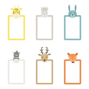 Set of vector frames with animals. Children photo frame animal Stock Illustration