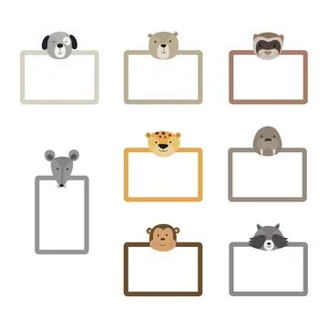 Set of vector frames with animals. Children photo frame animal Stock Illustration