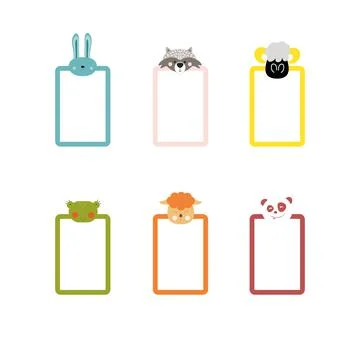 Set of vector frames with animals. Children photo frame animal, vector illust Stock Illustration