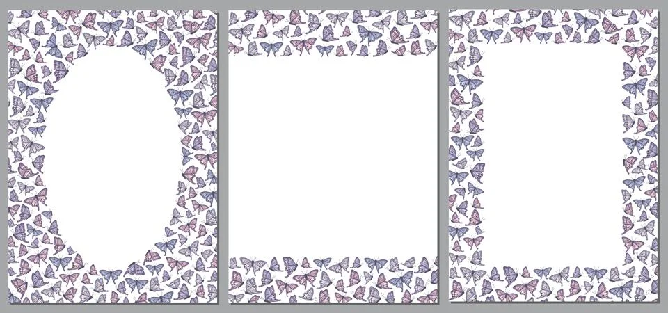 Set of vector frames with butterflies Stock Illustration