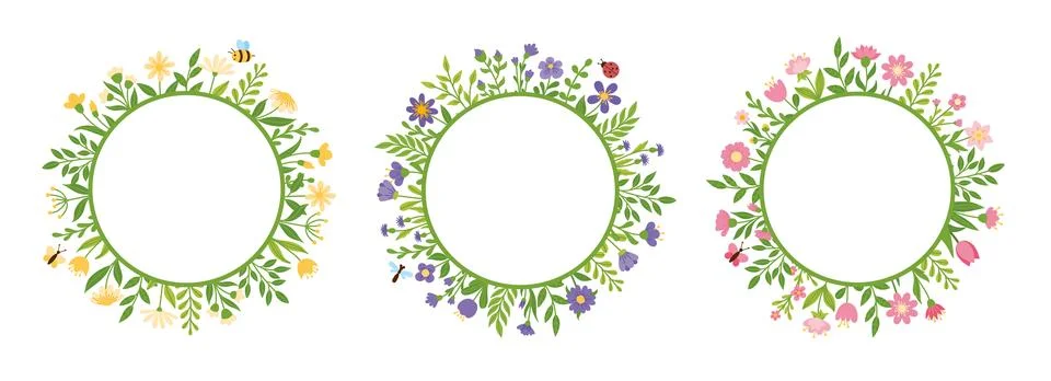 Set of vector frames with flowers and plant branches イラスト素材