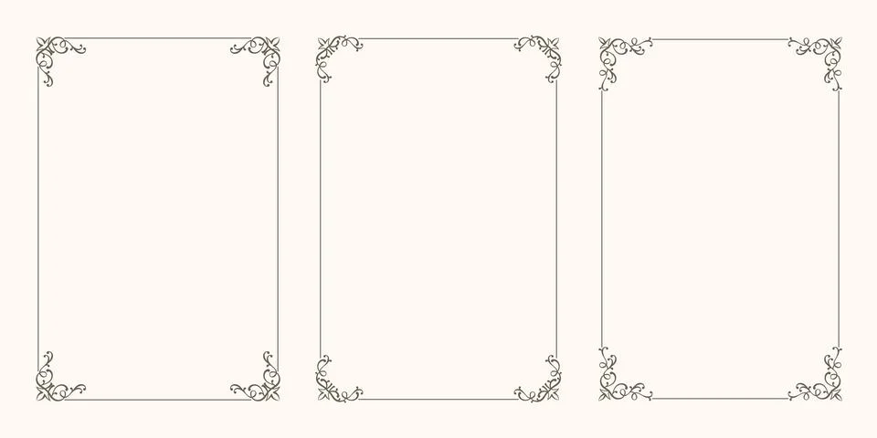 A set of vector frames with gorgeous corner decor 스톡 일러스트