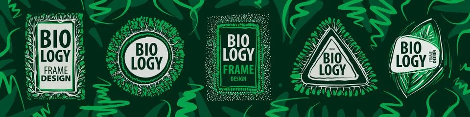 Set of vector frames of plants on a green background Illustrazione stock