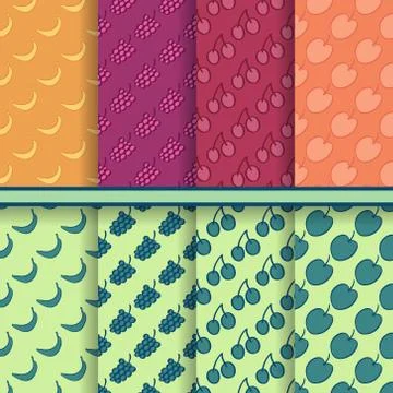Set of vector fruits seamless patterns Illustrazione stock