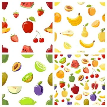 Set of vector fruits seamless patterns Illustrazione stock