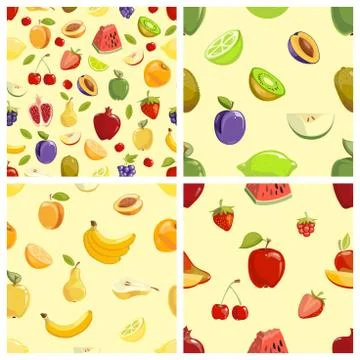 Set of vector fruits seamless patterns Illustrazione stock
