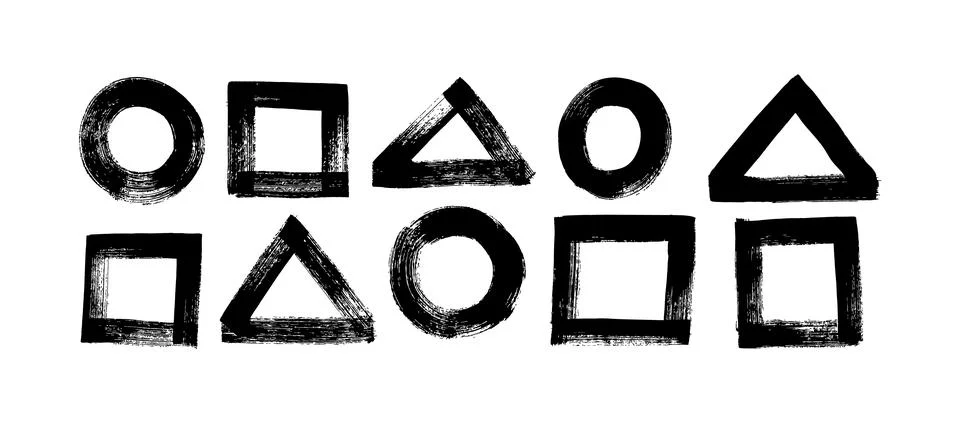 Set of vector geometric black grunge shapes. Stock Illustration