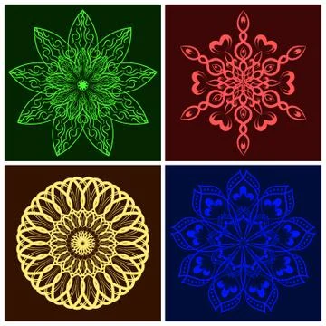 Set of Vector Geometric Colour Mandala Stock Illustration