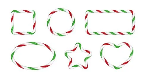 Set of vector geometric lollipop frames with red, green and white stripes. 스톡 일러스트