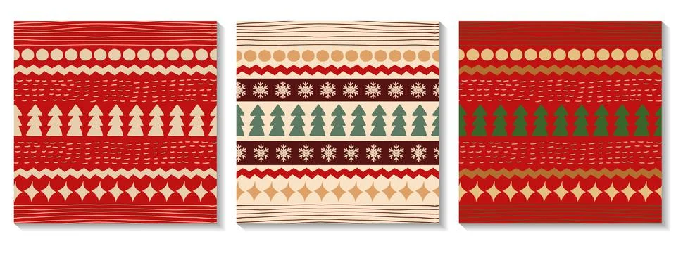 Set vector geometric seamless pattern with Christmas trees and snowflakes. イラスト素材