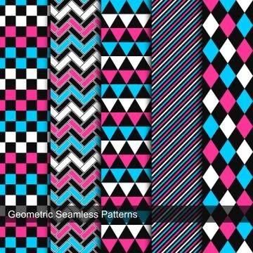 Set of vector geometric seamless patterns. Illustrazione stock