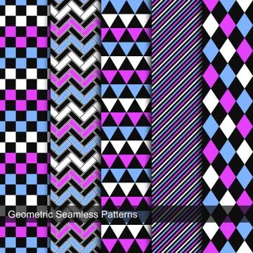 Set of vector geometric seamless patterns. 스톡 일러스트