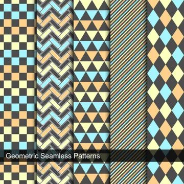 Set of vector geometric seamless patterns. Stock Illustration