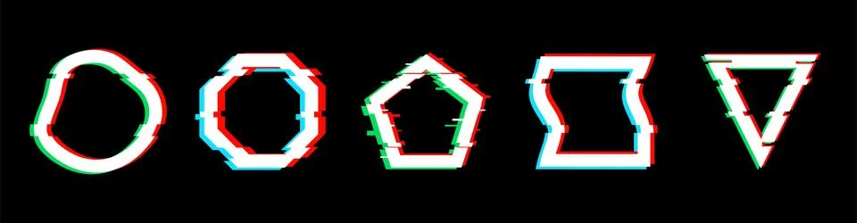 Set of vector geometric shapes with glitch effect. Damage to the structure .. Stock Illustration