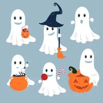 Set of vector ghosts for Halloween design. Stock Illustration