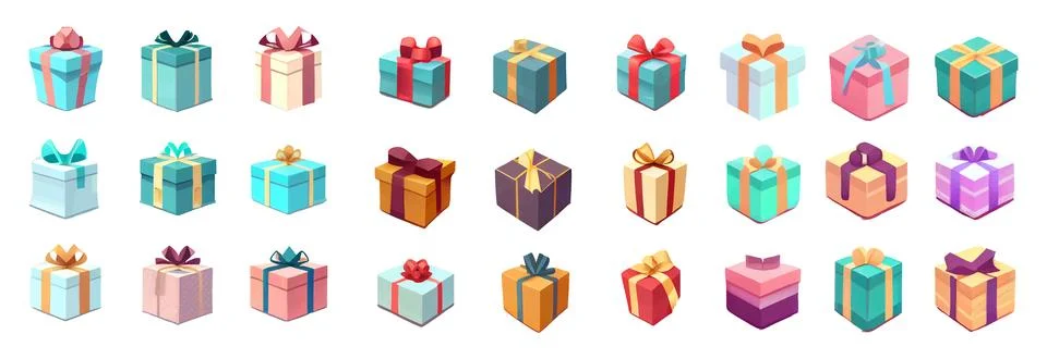 Set vector gift box illustration of ui interface icons isolated on white Stock Illustration