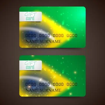 Set of vector gift cards with blurred effect in brazil flag concept for your Stock Illustration