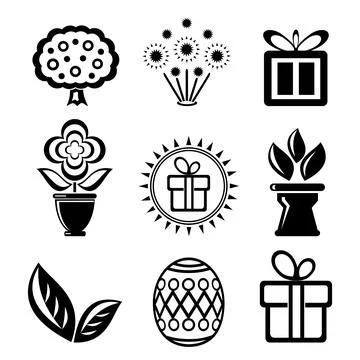 A set of vector gift icons and plants. Illustrazione stock