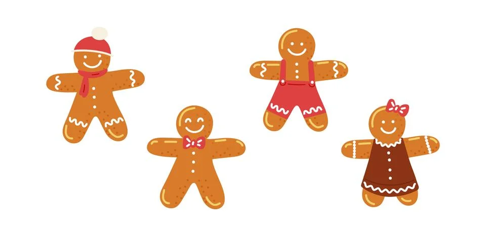 Set of vector gingerbread men on white background.Traditional winter dessert Stock Illustration