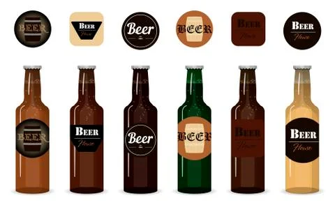 Set of vector glass beer bottles. Isolated bottles with different types, grades Stock Illustration
