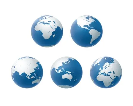 Set of vector globe icons in view of all continent. Stock Illustration