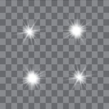 Set of Vector glowing light effect stars bursts with sparkles on transparent bac Stock Illustration