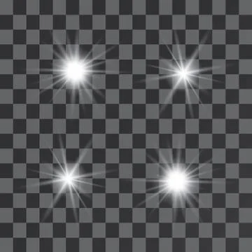Set of Vector glowing light effect stars bursts with sparkles on transparent bac Stock Illustration